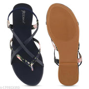 Women Stylish Fashion Navy Blue Flats Sandal