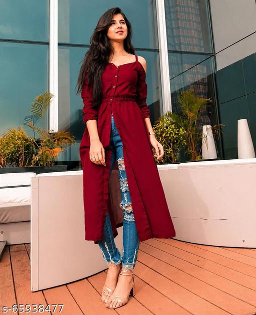 Trendy Attractive Stylish Solid Maroon Off-Shoulder Kurtis for Women (Latest Design for Festive Season 2026)