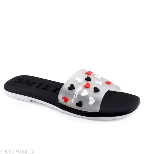 Latest heart print Black slippers