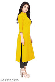 Yova Style Front Slit Cotton Straight Casual Wear Kurti Kurta For Women Regular Use With Mandarin Chinese Collar Show Button Latest Design Girls Formal Dress