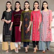 Stylish Women's Crepe Digital Printed Straight Kurti [Pack of 5]