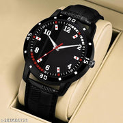 Trendy Men And Boy Black Faux Leather/Leather Analog Watch