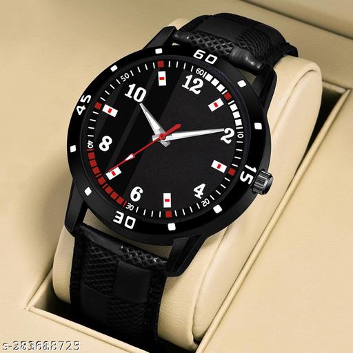 Trendy Men And Boy Black Faux Leather/Leather Analog Watch