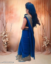 chiffon Saree with running Blouse Navy Blue Colour for Women and Girls