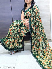 TRENDY NEW GEORGETTE LEAF PRINTED SAREE
