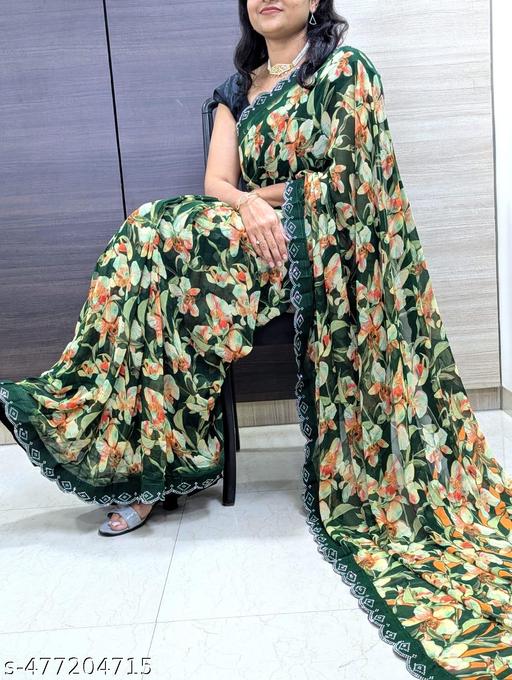 TRENDY NEW GEORGETTE LEAF PRINTED SAREE