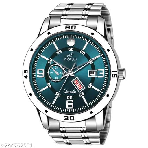 BLUE DAY AND DATE WORKING DISPLAY DIAL AND STAINLESS STEEL CHAIN WATCH FOR MEN
