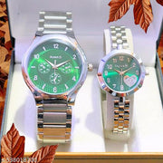 New Bandhan Silver Case Green Dial Stainless Steel Pair Watches Couple watches for Men & women