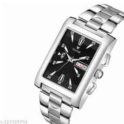 THYNK Black Dail Trending Square Series | Working Day and Date | Stainless Steel ADJUSTABLE CHAIN Analog Watch - For Men