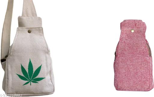 Off White Canvas Sling Bag with Green Leaf Print | Adjustable Crossbody Shoulder Bag for Women & Girls | Lightweight Casual Travel Bag with Zipper Pockets, Eco-Friendly Stylish Design