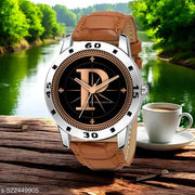 MAVIA WATCHESAnalog Round silver Dial ALPHABET P Design Stylish brown Strap Classic Design Fancy Watch for Men and Boys, Pack of 1 ALPHABET P-AVO-SIL-TEN-L-1
