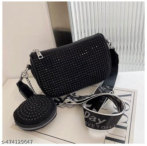 Silver Women Sling Bag Rhinestone crossbody sling bag for Women girls party wedding combo coin Purse