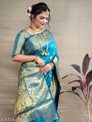 Women’s Soft Banarasi Jacquard Silk Saree With Rich Woven Design With Unstiched Blouse For Wedding & Party Wear