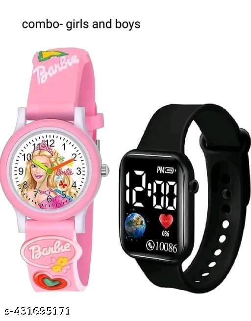 Butterfly Analog Dial and Black Digital LED Display Kids Digital Day Date Watch for Girl's & Women's Watches