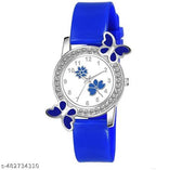 Diamond-Studded Flower Design Dial Analog Watch with Red PU Strap for Girls & Women (Pack of 1)