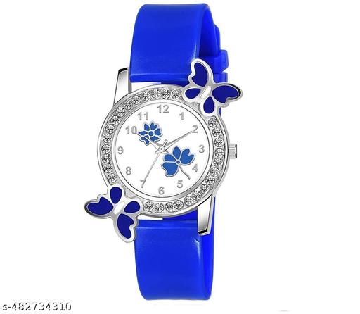 Diamond-Studded Flower Design Dial Analog Watch with Red PU Strap for Girls & Women (Pack of 1)
