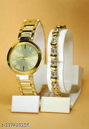 Premium Quality Round Dial Fancy Metal Belt Analog Watch with Heart Designer Diamond Bracelet for Women