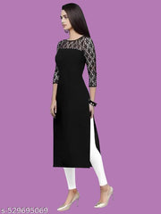 Casual American Crepe And Rasal Net Round Neck And 3/4 Sleeves Stylish Kurti For Womans