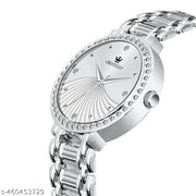 CRESTELLO Silver Plated Bracelet Analog Wrist Watch for Women (Silver Dial)