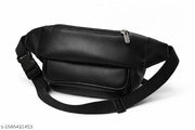 Waist Bag for Men and Women | Premium Black Faux Leather Waist Pouch with Adjustable Belt | Stylish Fanny Pack with Multiple Zipper Compartments | Travel, Shopping, Gym, Casual & Outdoor Use