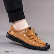 Men's Synthetic Leather Breathable Open Toe Sandals, Non-Slip Adjustable Beach Fisherman Shoes