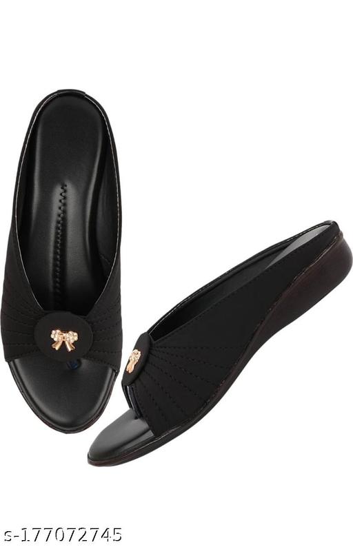 Unique Collection Sandals Black Slipper for Women , Women's Fashion Sandal Faux Leather, Comfortable & Stylish Wedges Ideal for Casual & Formal Occasions, Comfortable Lycra Slippers For Women, Flats for Women Stylish Latest Girls Unique