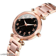 Unique Latest Trends Analog Black Starry Sky Shiny Dial Stainless Steel Strap Analog Watch For Women And Girls Luxury Watch Rose Gold Premium Linked Chain Strap 2025 New Arrivals Luxury Watches For Women Everyday Versatile Watches