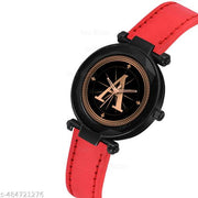 Talgo Analog Round Black Dial ALPHABET A Design Stylish Red Leather Strap Classic Design Fancy Wrist Watch for Women and Girls, Pack of 1 - ALP-A-GEN-BK-RED-L