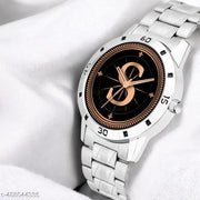 Welix Analog Round Black Dial ALPHABET S Design Stylish Silver Stainless Steel Strap Classic Design Fancy Wrist Watch for Men and Boys, Pack of 1 - ALPHA-S-AVO-SIL-STL