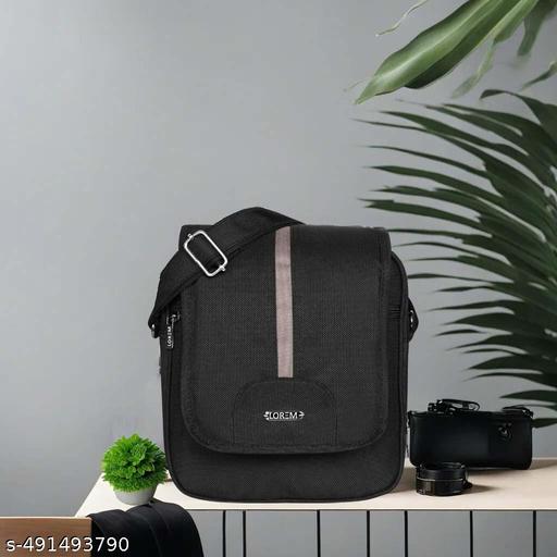 LOREM Mink Black Casual PVC Coated Matty Fabric Cross Body Sling Bag For Men SL09