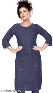 women cotton full Embroidery chikan Kurtis stylised Kurtis, embroider work done on both side front back and on arms also.