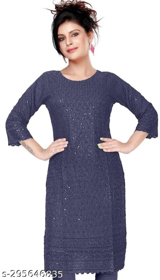 women cotton full Embroidery chikan Kurtis stylised Kurtis, embroider work done on both side front back and on arms also.