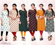 Women Printed Crepe Kurti (Combo Of 6)