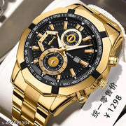 NG Times Golden 1pc Men Gold Zinc Alloy Strap Business  Round Dial Quartz Watch, For Daily Life