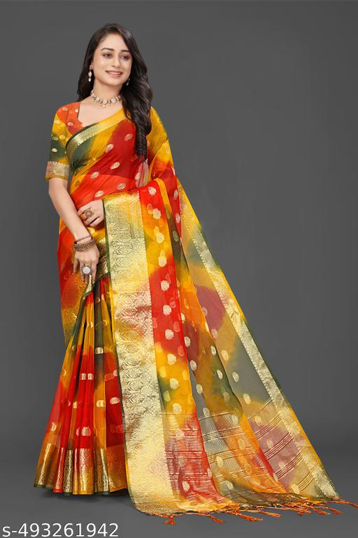 NEW FANCY ORGANZA SAREE  MULTY COLOUR SAREE