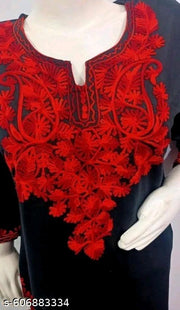 New Look Fashion Woolen Kurtis | Kashmiri Embroidery Designee Kurti Knee Length