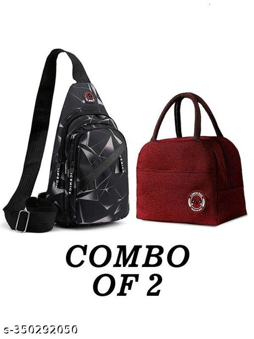 SERENITY STREET Unisex Lightweight Slim Sling Bags, Chest Shoulder Bag, Sling Backpacks Outdoor Crossbody Backpack & Plan Insulated Lunch Bags (Pack of 2)