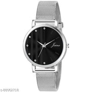 Jainx JW689 Black Dial Mesh Band Analog Watch - For Women