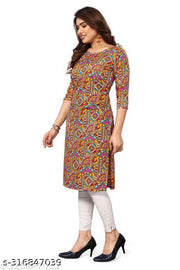 Polyster/Crepe fabric-Women Printed Straight Kurti