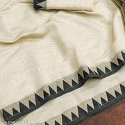 Top trending latest simple plain party wear/wedding Plain Beige Jacquard Cotton Silk Saree with Contrast Black Border | Ethnic Wear Saree