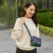 MOMISY Women Mobile Messenger cellphone Bag Ladies Nylon Shoulder Cross Body Long Strap for College, Outing, Travelling, Work (Medium, BlueLetter)