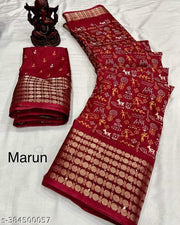 Trending Dola Silk Jacquard Sequins border Worli printed saree