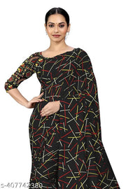 Dori Sarees Black Georgette Saree With Sari For Woman With Blouse Piece
