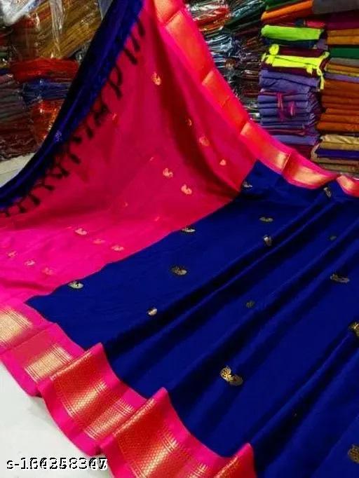Paithani Saree ( Navy Rani ) new fancy cotton silk paithani saree // saree for women// cotton silk saree// trendy silk saree //official silk saree/ banarasi saree// black saree// kanjivaram sarees