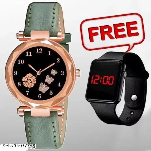 combo watch for women Best Quality Festive Season Flower Designer Round Dial Attractive Leather Belt combo wathces for women stylish girl watches analog leather belt watches wrist watches combo led watch for girl