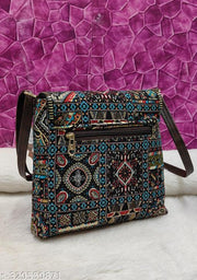 Attractive women black PU sling bags/Cotton Fabric sling bags for women/Full handwork bag/Party wear and wedding bag for women