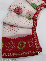 EVERY-DAY CREATION White Red Saree, Falgun Special, Durga Pooja And All Pooja And Cultural and religious programs, Georgette Saree Special For Pooja And Vrat