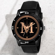 Natrix Analog Round Black Dial ALPHABET M Design Stylish Black Silicone Strap Classic Design Fancy Wrist Watch for Men and Boys, Pack of 1 - ALPHA-M-AVO-BLK-SFR