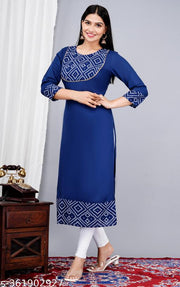 KurtiZone Women Rayon Ethnic Wear for Casual and Festive Occasions Gold Printed Straight Fit Kurti(Black) |Ethnic Kurti for Women|Kurtis & Kurtas |Simple & Party Wear Kurti|