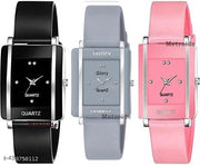 Analogue Genuine PU Belt Women's Watch and Girl's Watch Combo Pack of 3 (Multicolor Dial Multicolor Strap)